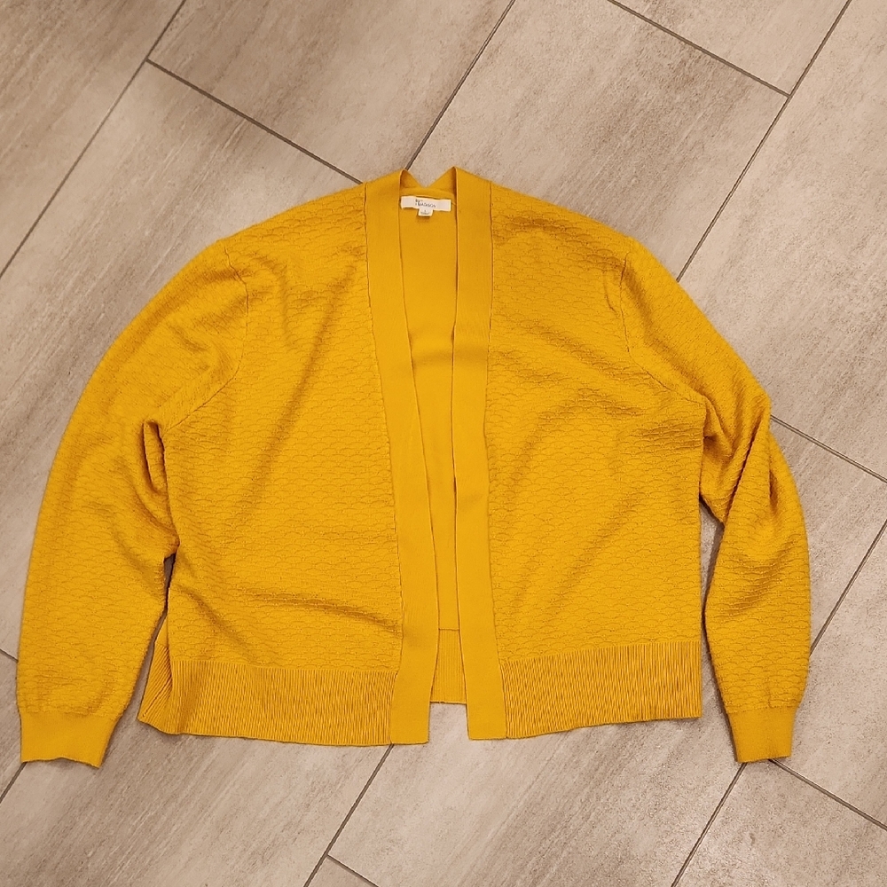 89th & Madison Women's Goldenrod Yellow Open Front Sweater Sz L